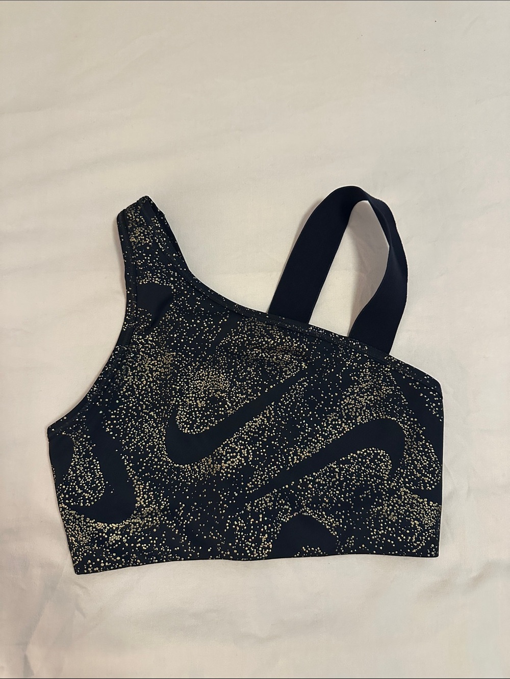 Nike Black One-Shoulder Sports Bra with Gold Speckle